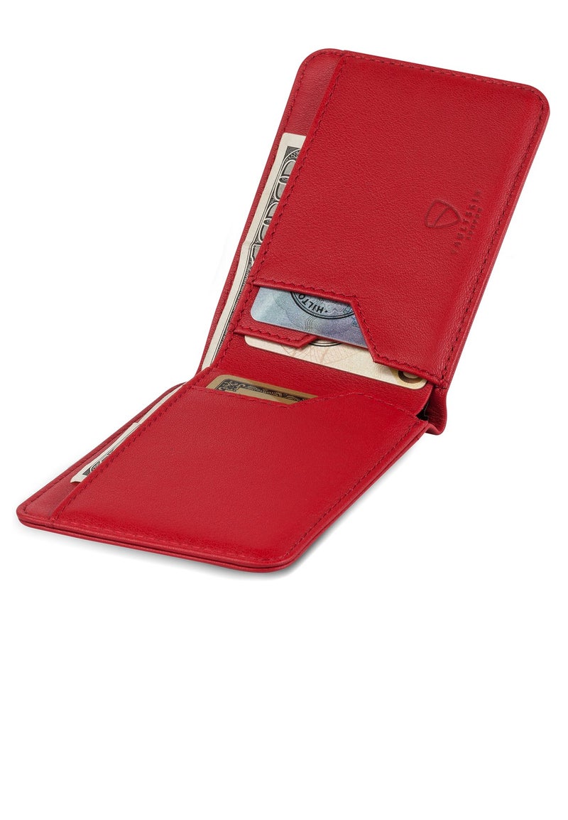 Vaultskin MANHATTAN Slim RFID Blocking Bifold Leather Wallet for Men - Minimalist Front Pocket Card Holder, Holds 9 Cards & Cash, Premium Italian Leather (Carmine Red) - Image 3